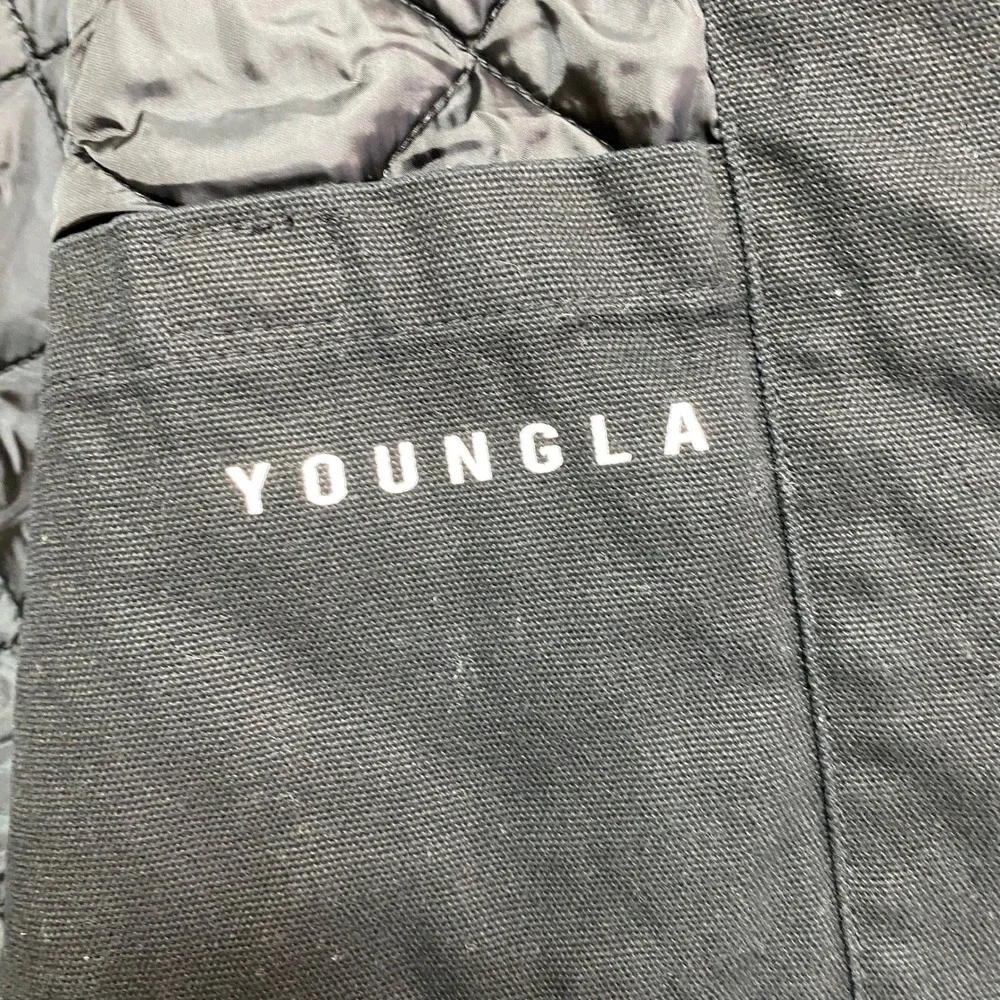 YoungLA Canvas Hooded Jacket Mens Large Black Quilted Lined Full Zip Workwear